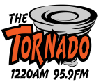 1220 AM and 95.9 FM The Tornado logo